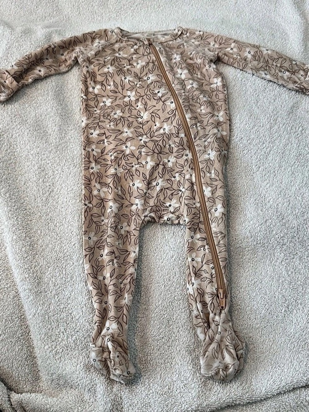 Quincy Mae Bamboo Zip Footie Floral Brown Baby 3-6M